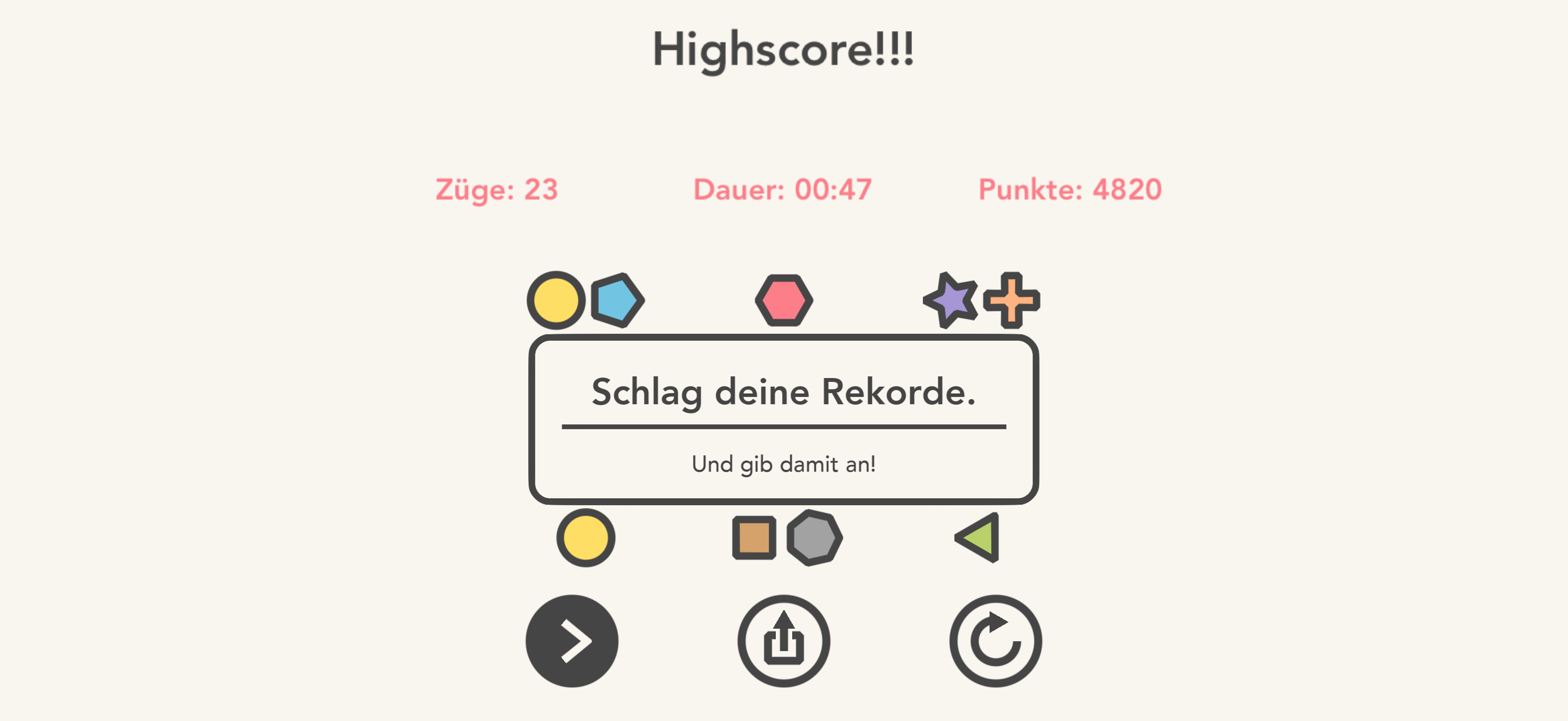 Highscore-Übersicht zum Teilen